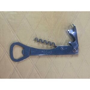 Vintage EKCO Bottle Opener Corkscrew Can Punch Multi-Tool Chrome Barware USA